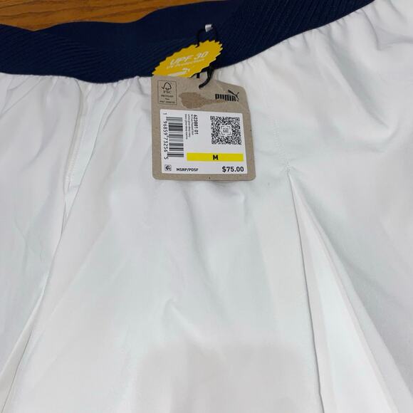 Puma Pleated Skirt Womens White With Navy Waist Performance Fit Medium - Picture 2 of 5